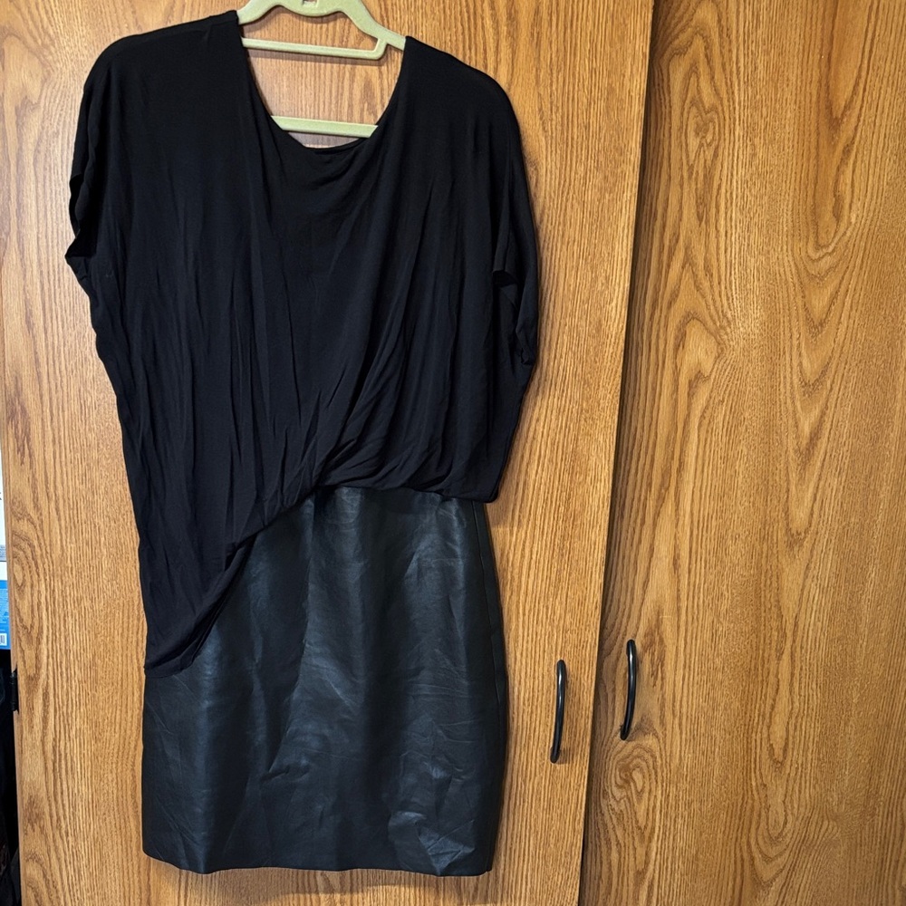 Bailey 44 Black Draped Knit Top with Faux-Leather Skirt